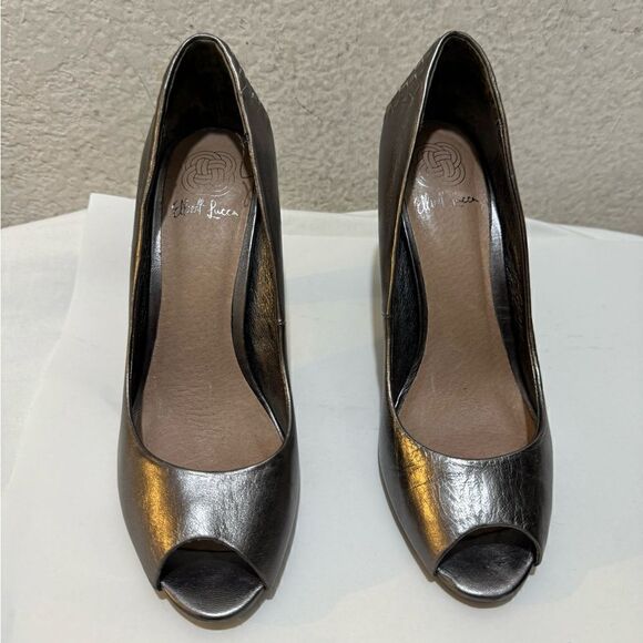 Elliott Lucca Metallic Weaved Peep Toe Heels - Picture 2 of 10